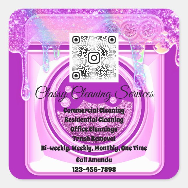 Cleaning Maid Housekeeper QRCode Logo Pink Square Sticker (Front)