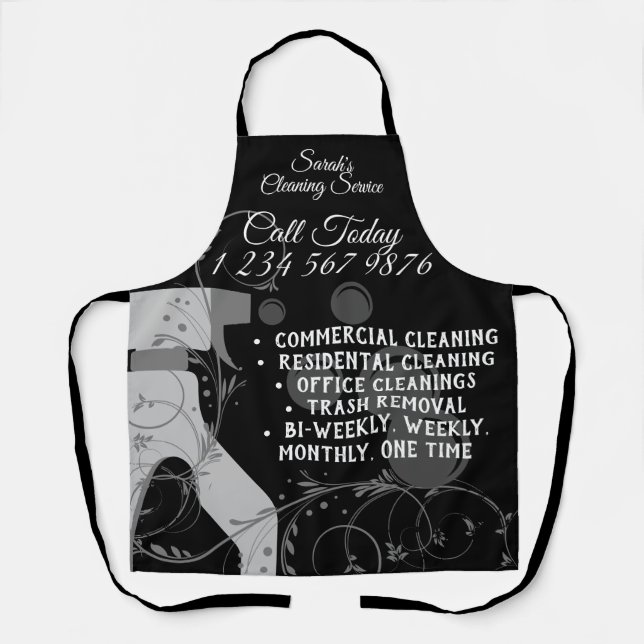 Cleaning Maid Janitorial Cute Stylish Black Apron (Front)