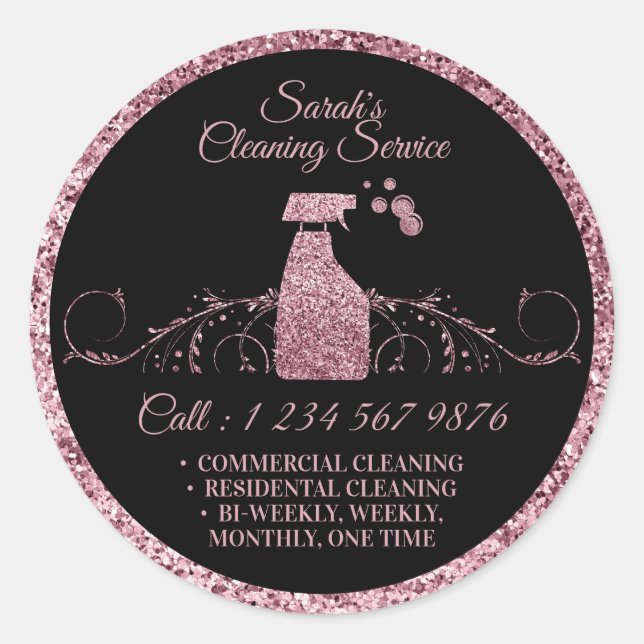 Cleaning Maid Janitorial sparkle glitter rose gold Classic Round Sticker (Front)