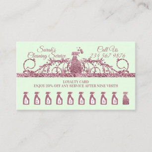 Cleaning Maid Janitorial sparkle Housekeep green Loyalty Card
