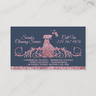 Cleaning Maid Janitorial sparkling pink navy glitz Business Card