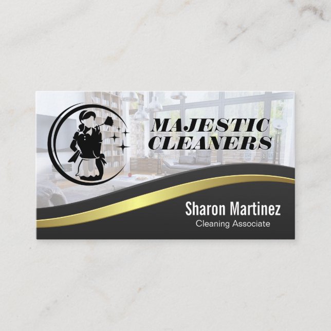 Cleaning Maid Logo | Home Living Room Business Card (Front)