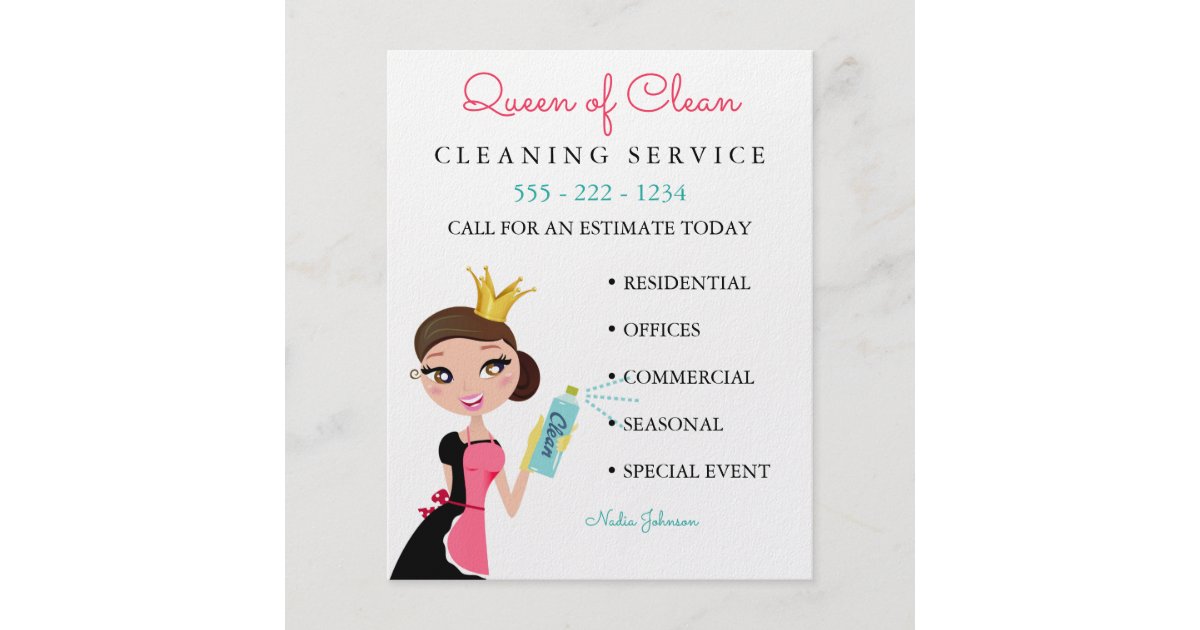 cleaning service brunette character crown flyer housecleaning flyers
