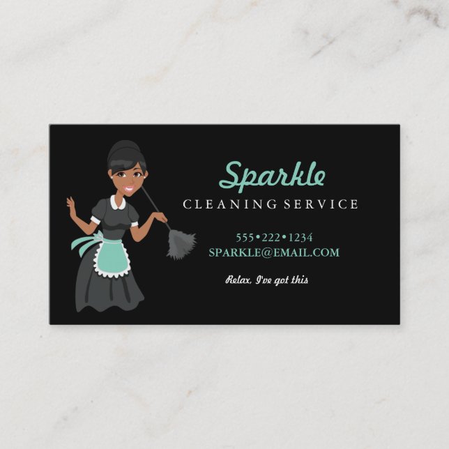 Cleaning Maid Service Character Featherduster Busi Business Card (Front)