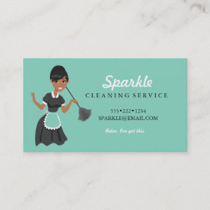 Cleaning Maid Service Character Featherduster Busi Business Card