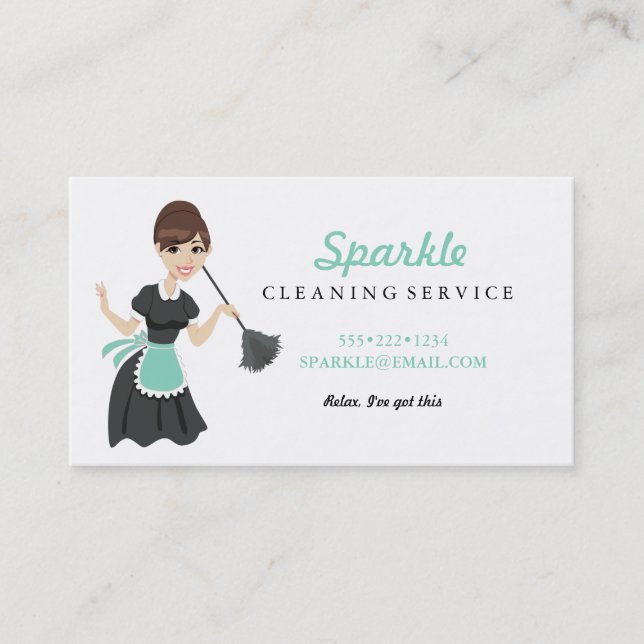 Cleaning Maid Service Character Featherduster Business Card (Front)