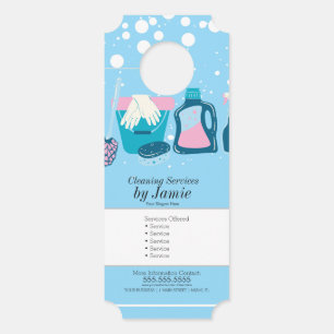 Cleaning Service Blue Pink Business  Door Hanger