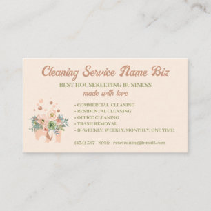 Cleaning Service Blush Floral Janitorial Business Card