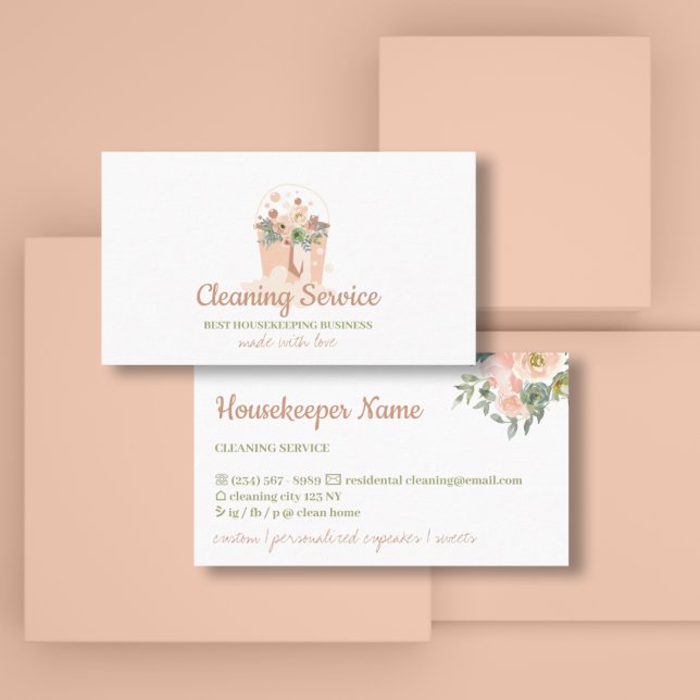 Cleaning Service Blush Pink Business Card (Creator Uploaded)