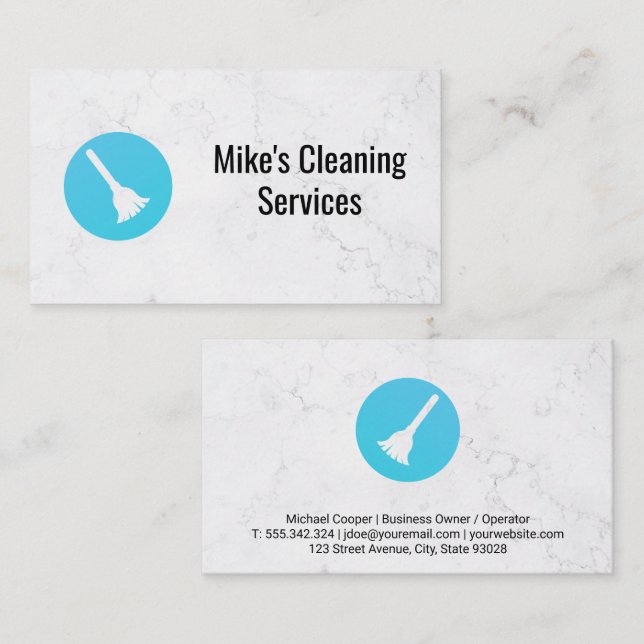 Cleaning Service | Broom Logo Business Card (Front/Back)