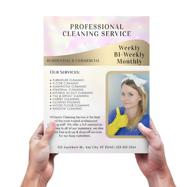 Cleaning Service Business Custom Photo Modern Pink Flyer (Creator Uploaded)