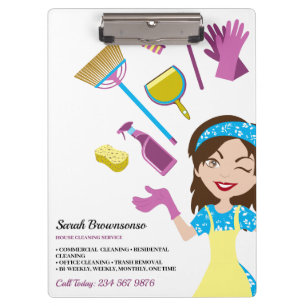 Cleaning Service Cartoon Lady Janitorial Clipboard