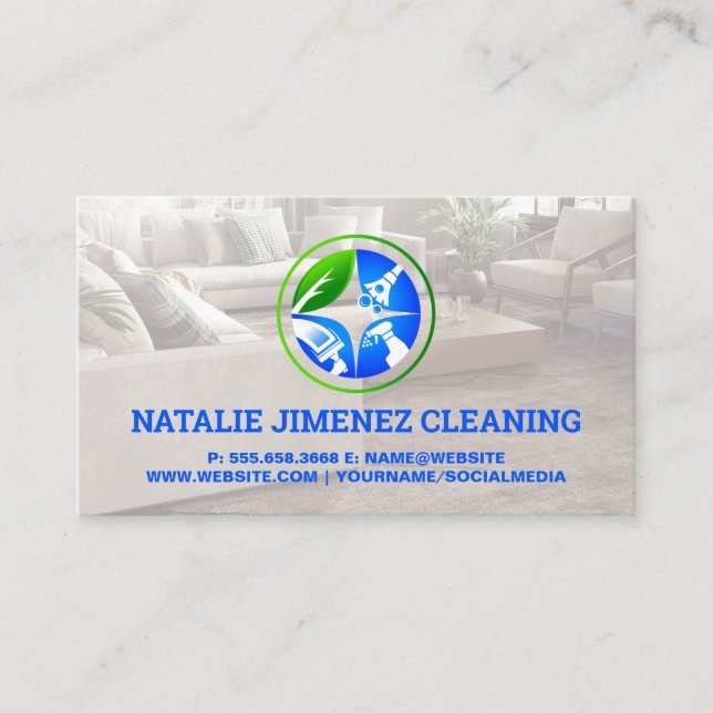 Cleaning Service | Clean Home Modern Living Room Business Card (Front)