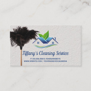 Cleaning Service Feather Duster House Logo Business Card