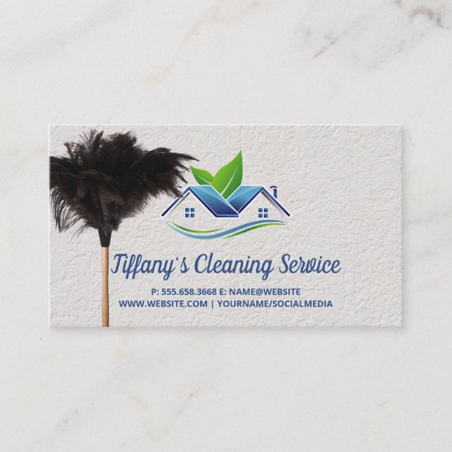 Cleaning Service | Feather Duster | House Logo Business Card (Front)