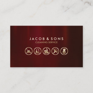 Cleaning Service Gold Icons Red Metal Texture Business Card