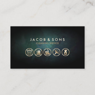 Cleaning Service Gold Icons Turquoise Grunge Busin Business Card