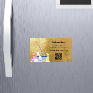 Cleaning service gold QR code Magnetic Business Card