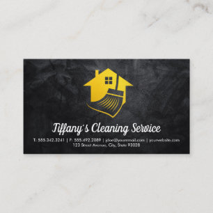 Cleaning Service   House and Broom Business Card