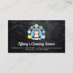 Cleaning Service House and Broom Logo Business Card
