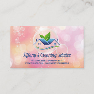 Cleaning Service   House Logo   Soap Bubbles Business Card