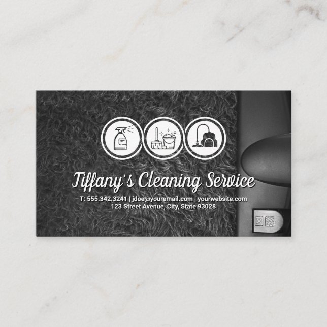 Cleaning Service Icons | Vacuuming Rug Business Card (Front)