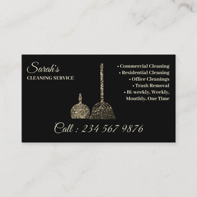 Cleaning Service Janitorial gold sparkle girly Business Card (Front)