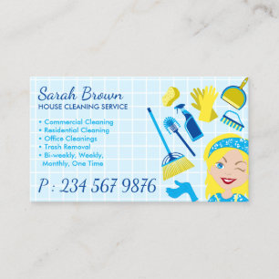 Cleaning Service Janitorial Lady Blonde Business Card