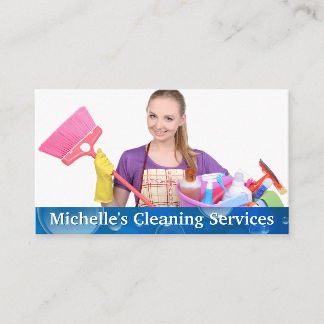Cleaning Service Lady | Soap Bubbles Business Card (Front)