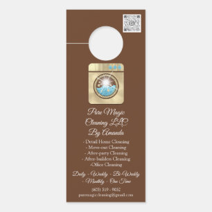Cleaning Service Laundy Washing QR Code Golden Door Hanger