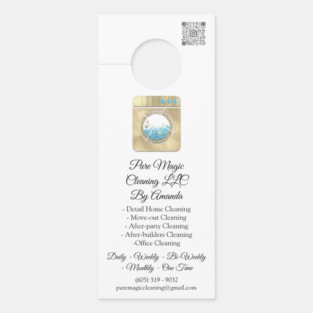 Cleaning Service Laundy Washing QR Code White Door Hanger (Front)