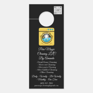 Cleaning Service Laundy Washing QRCode Gold Black Door Hanger