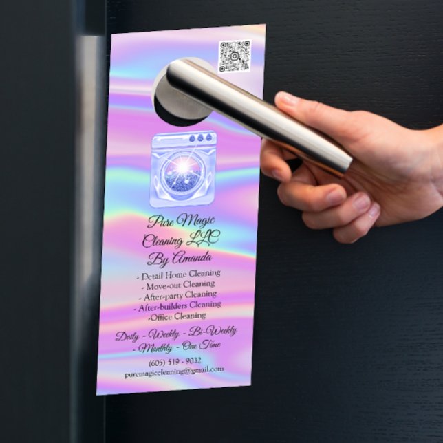 Cleaning Service Laundy Washing QRCode Holograph Door Hanger (Creator Uploaded)