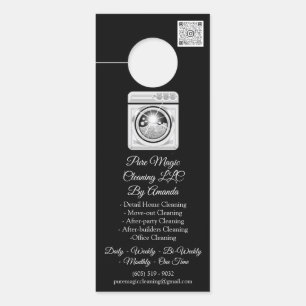 Cleaning Service Laundy Washing QRCode Silver Grey Door Hanger