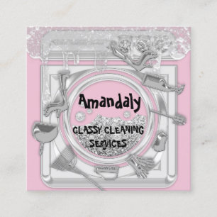Cleaning Service Logo QRCode Laundy Logo Drip Pink Square Business Card