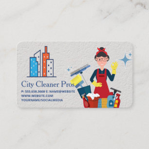 Cleaning Service Maid Cleaning City Buildings Business Card