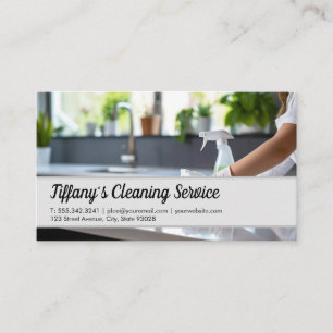 Cleaning Service   Maid Cleaning Countertop Business Card