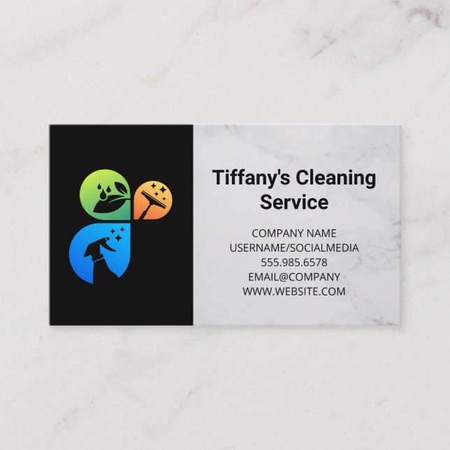 Cleaning Service | Maid Cleaning Supplies Logo Business Card (Front)