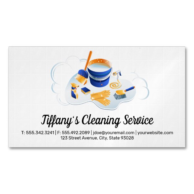 Cleaning Service | Maid Cleaning Supplies Tiles Magnetic Business Card (Front)