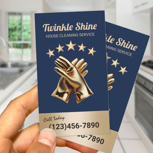 Cleaning Service Maid Golden Gloves Housekeeping Business Card (Creator Uploaded)