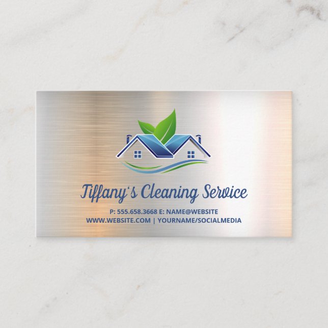 Cleaning Service | Maid | House Logo | Metallic Business Card (Front)