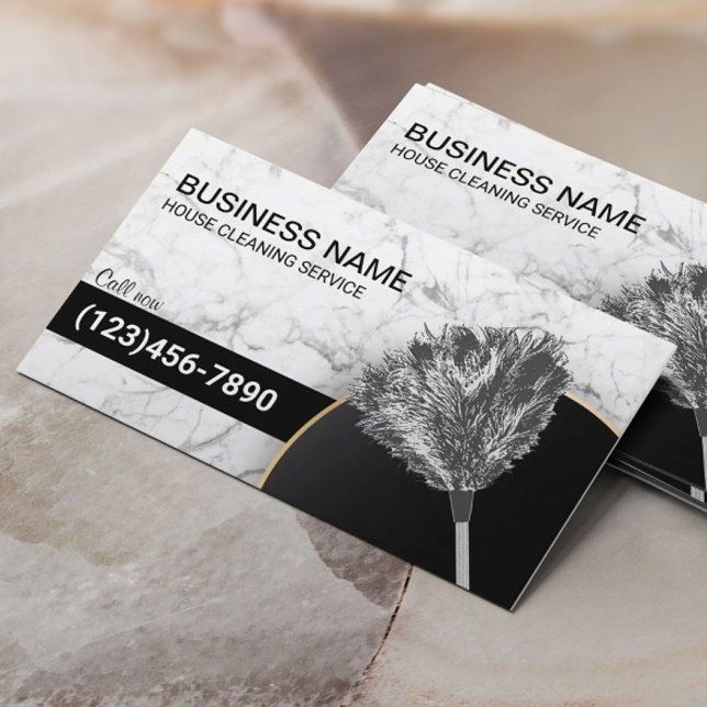 Cleaning Service Maid Housekeeping White Marble Business Card (Creator Uploaded)