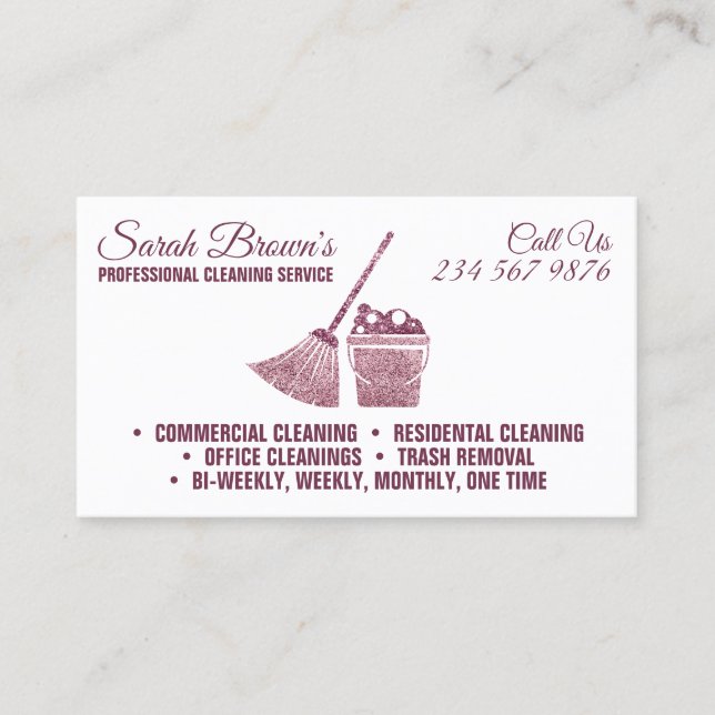 Cleaning Service Maid Janitorial Elegant sparkling Business Card (Front)