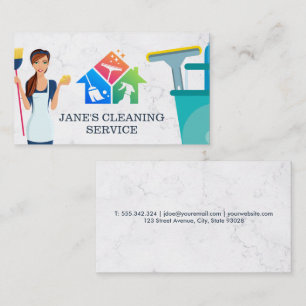 Cleaning Service   Maid with Broom   Marble Business Card