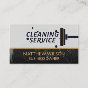 Cleaning Service   Mop Broom   Black Marble Business Card