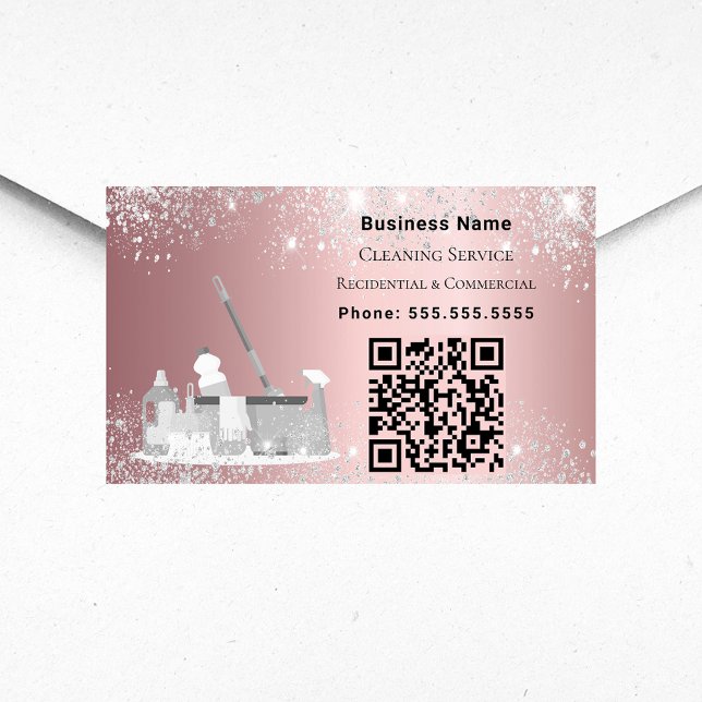Cleaning service pink silver glitter dust QR code Sticker (Creator Uploaded)