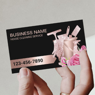 Cleaning Service Rose Gold Modern Floral Business Card
