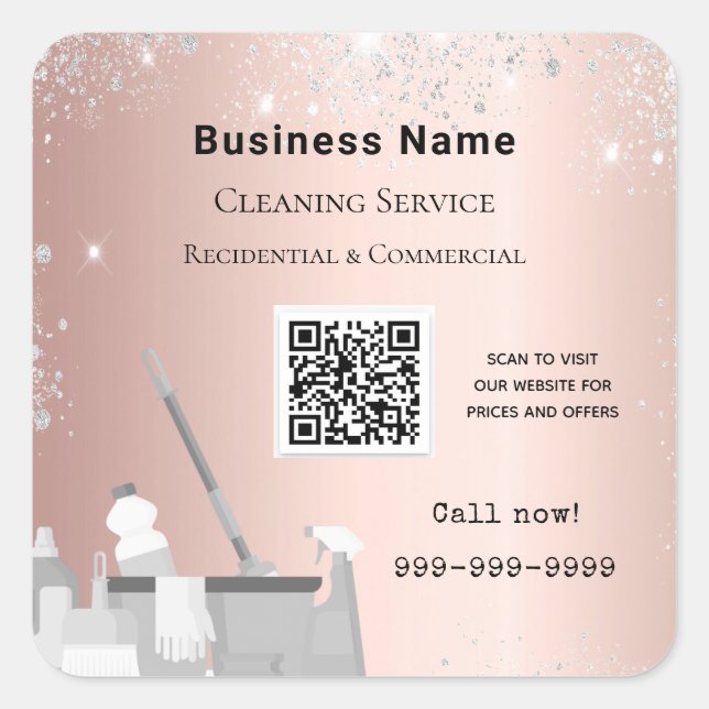 Cleaning service rose gold silver glitter dust QR Square Sticker (Front)