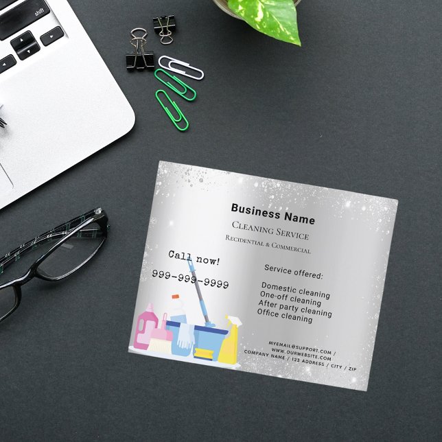 Cleaning service silver glitter dust QR code Flyer (Creator Uploaded)