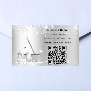 Cleaning service silver glitter dust QR code Sticker